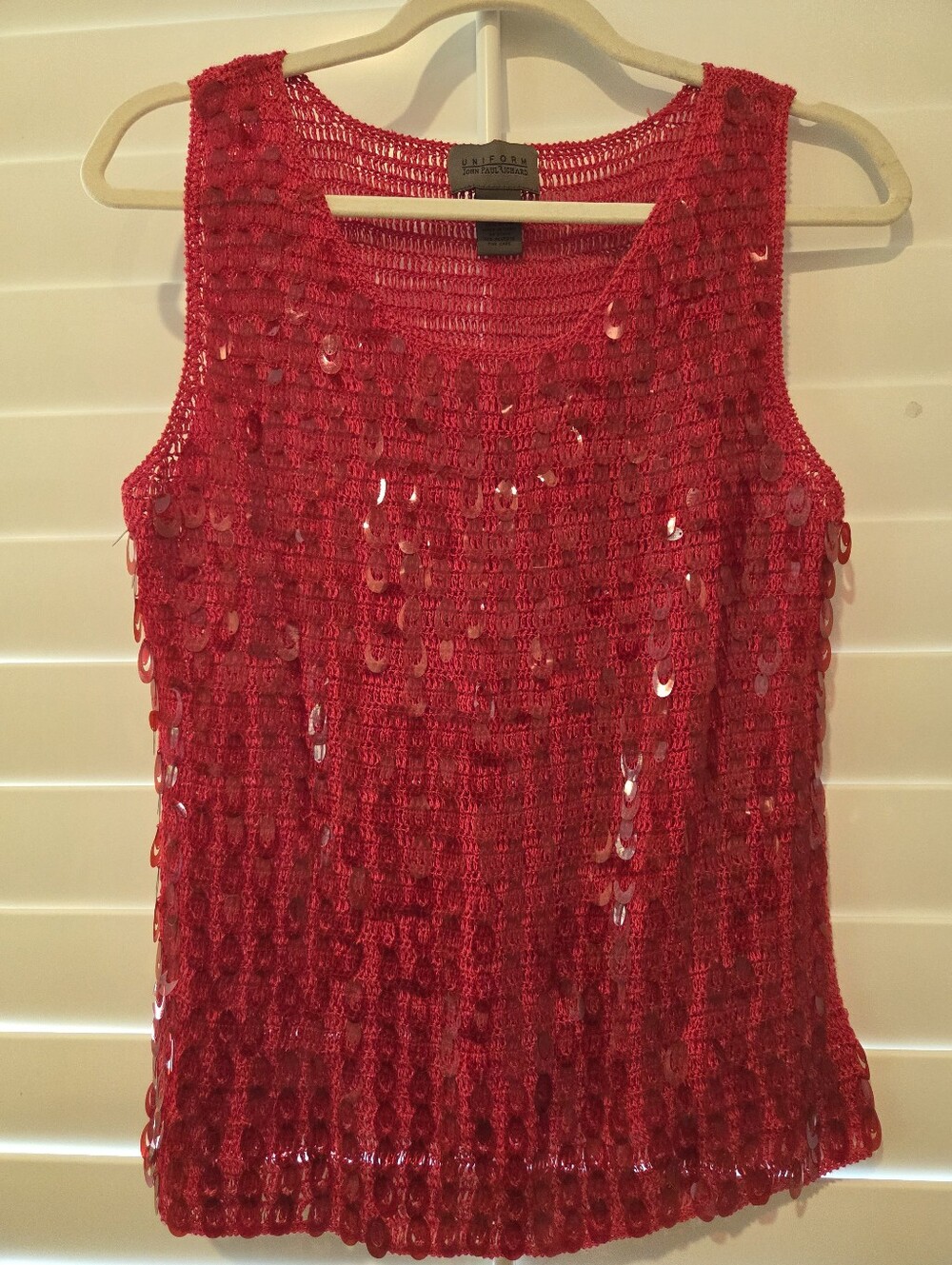 Red Sequin Crochet Tank Top